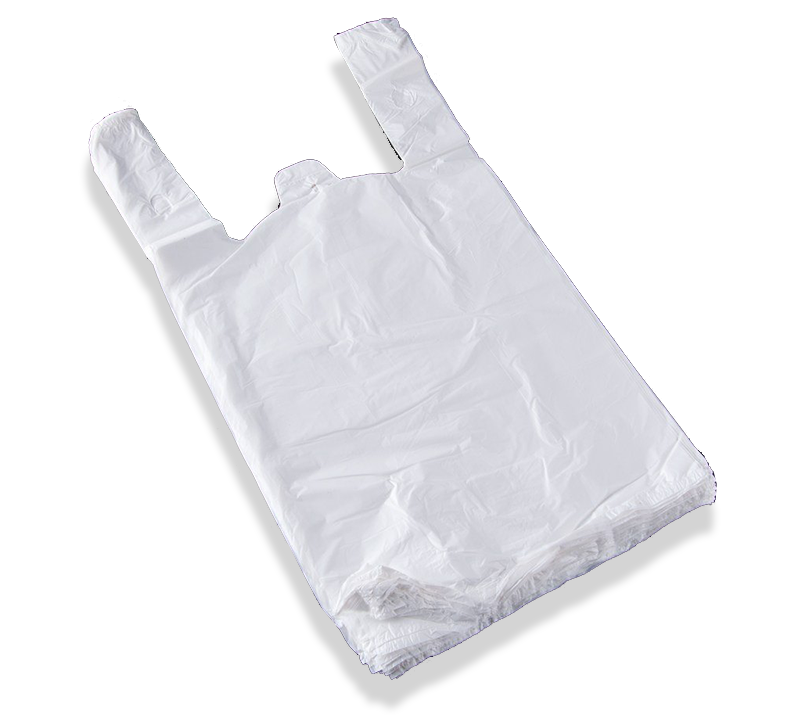 bolsa manija T también conocida como bolsa tipo camiseta con asa, bolsa plástica con cargaderas o bolsa T reciclable