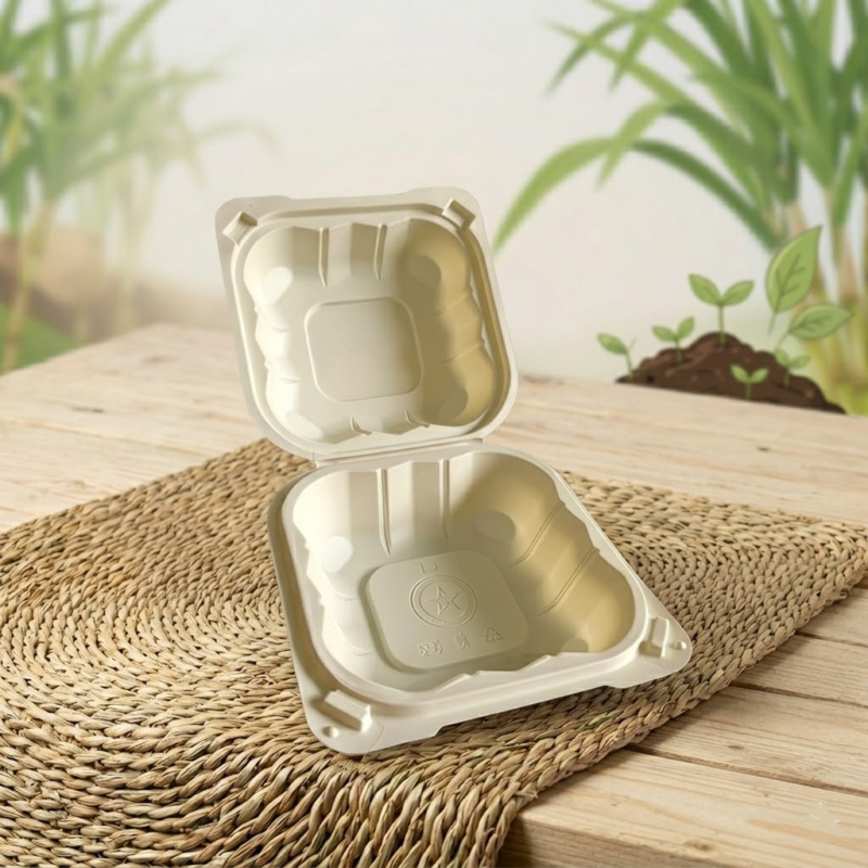 Portacomida C-1 biodegradable y compostable, fabricado 100% con pulpa de caña contenedor de bagazo de caña