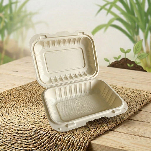 Portacomida J-1 biodegradable и compostable, fabricado con pulpa de caña de azúcar de alta densidad