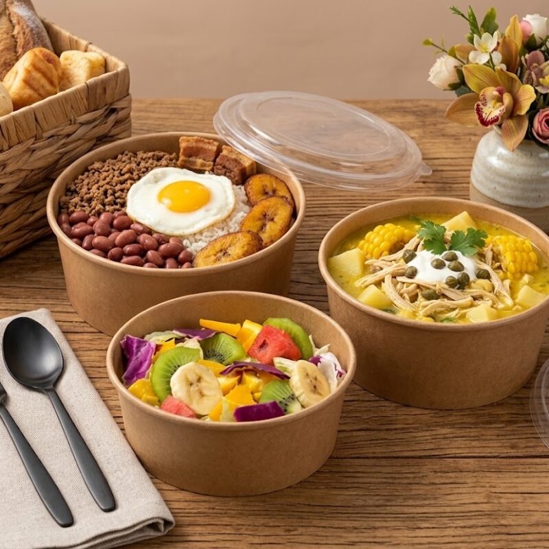 Bowl de Cartón Kraft comprar bowl de cartón kraft con tapa transparente elegante para domicilios y restaurantes en Medellín